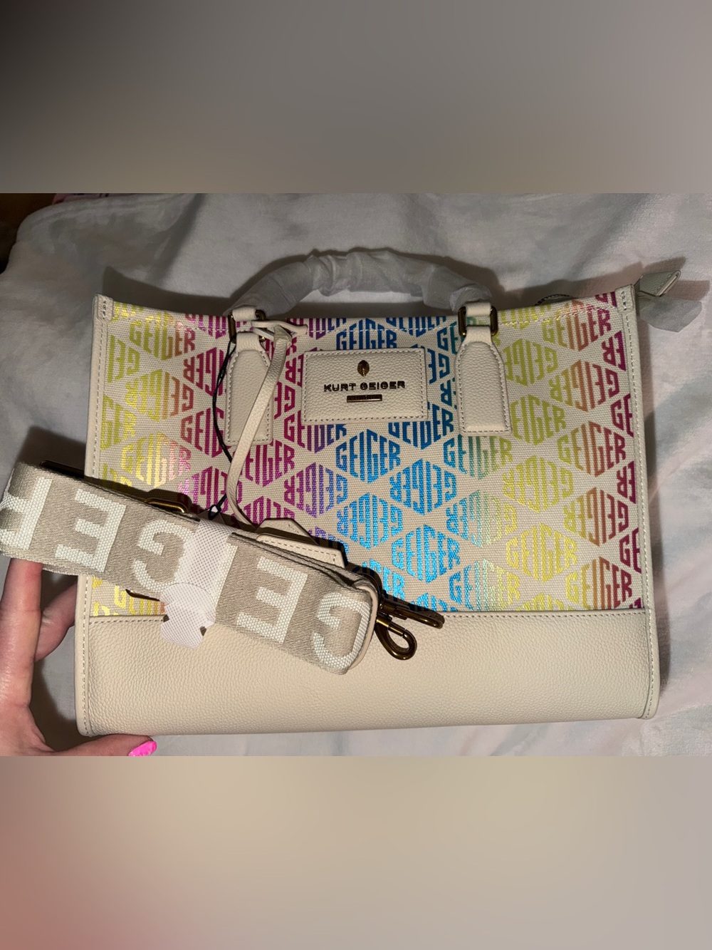 Kurt Geiger London Chiswick Tote Bag with Rainbow Print NWT